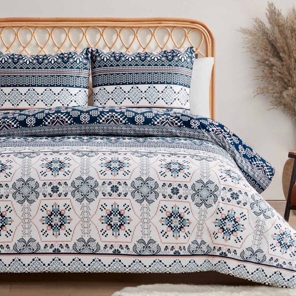 Jessica Simpson Boho Print Comforter Set QUEEN Southwestern Ikat Bedding Set 3pc